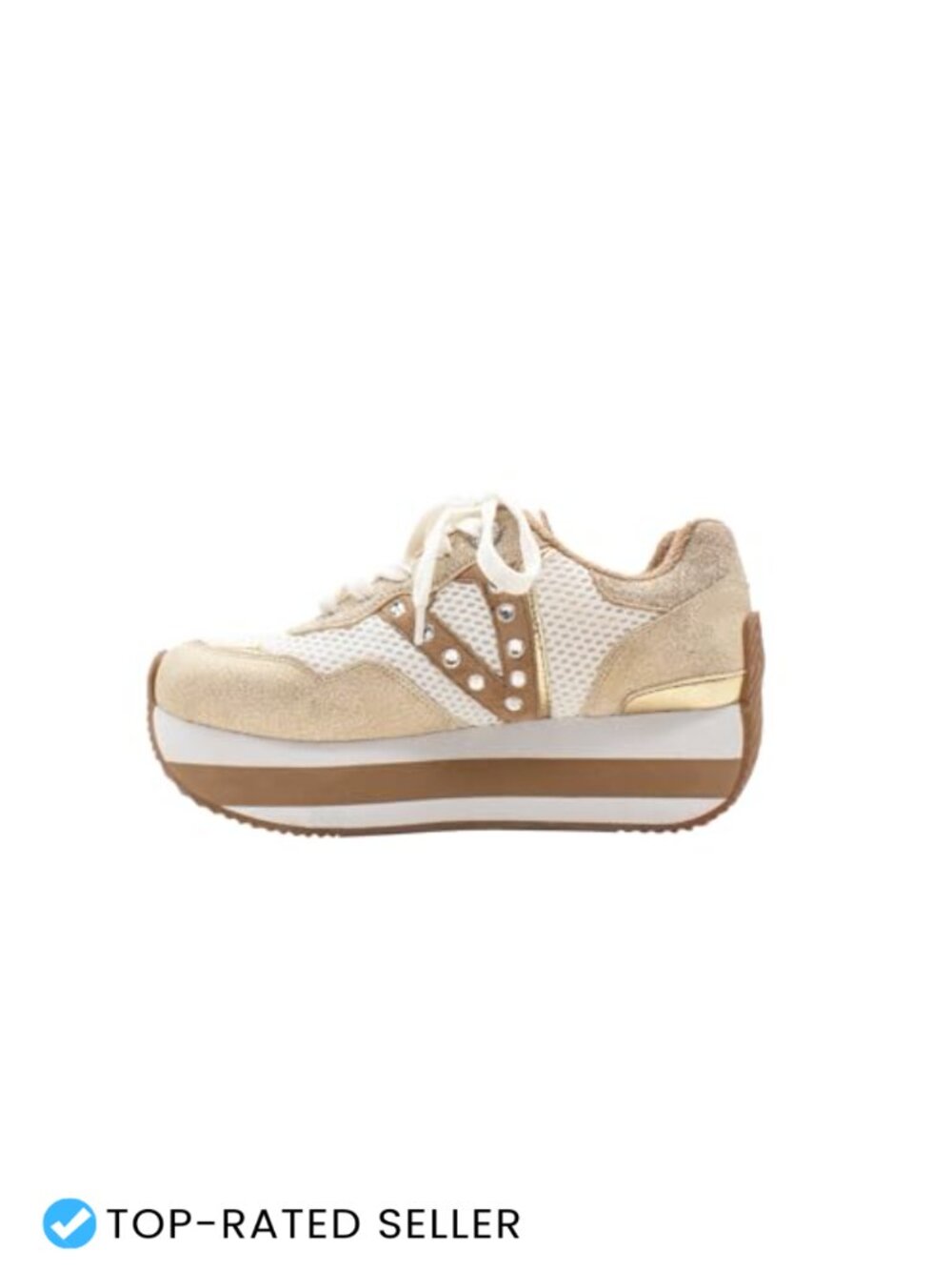 Rhinestone Metallic Platform Lace Up Sneakers Casual cushioned